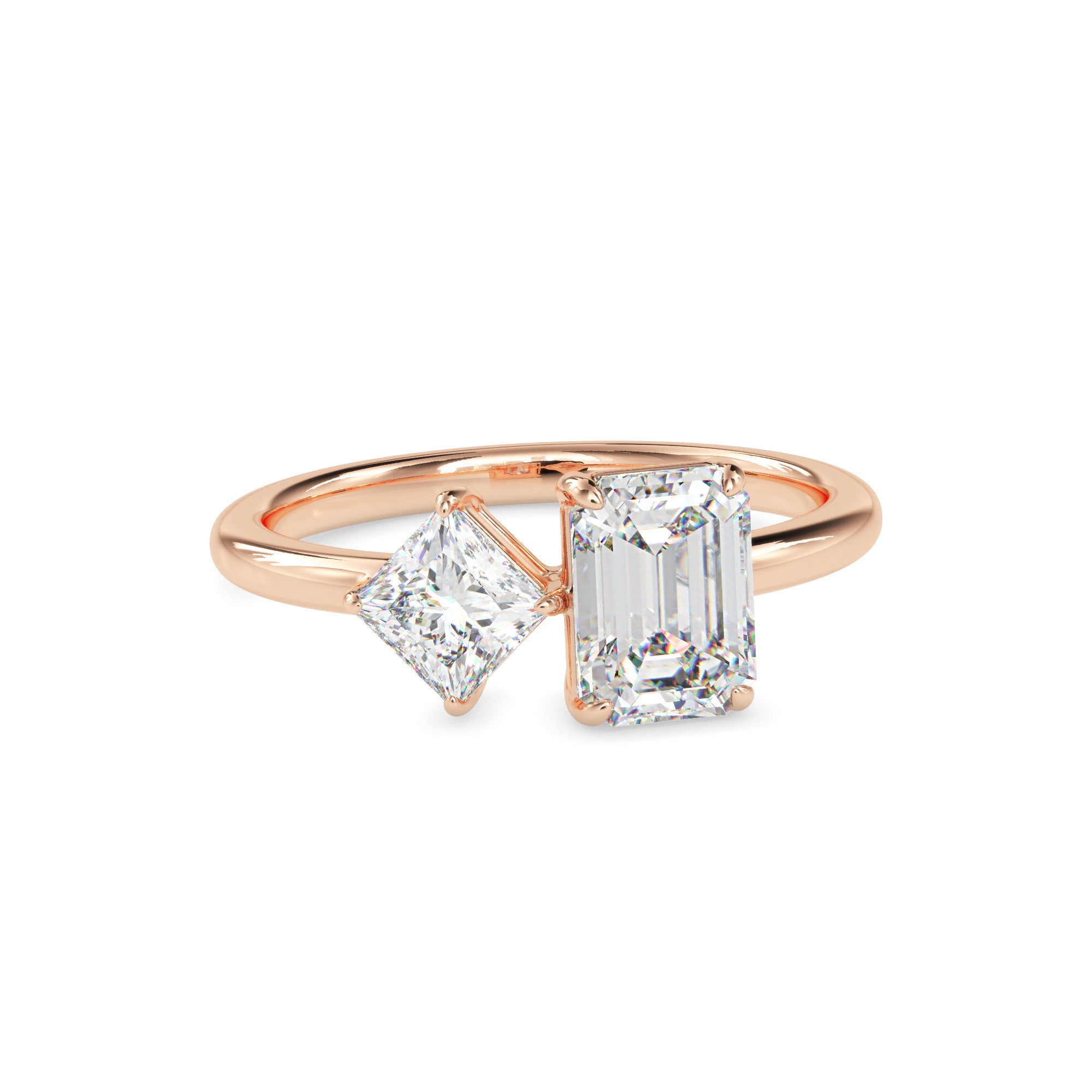 1.90Ct Emerald & Princess Lab-Grown Diamond Toi Et Moi Gold Ring