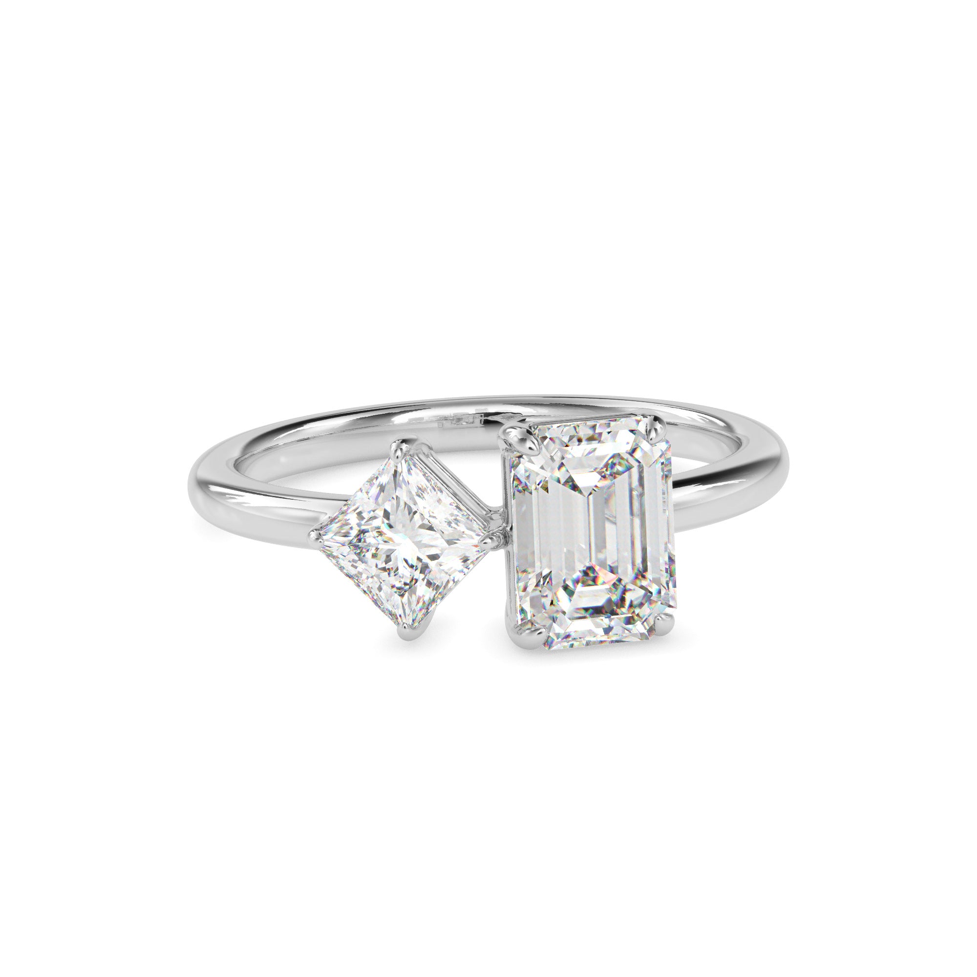 1.90Ct Emerald & Princess Lab-Grown Diamond Toi Et Moi Gold Ring