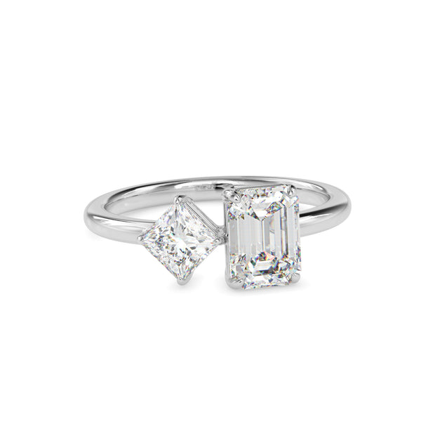 1.90Ct Emerald & Princess Lab-Grown Diamond Toi Et Moi Gold Ring