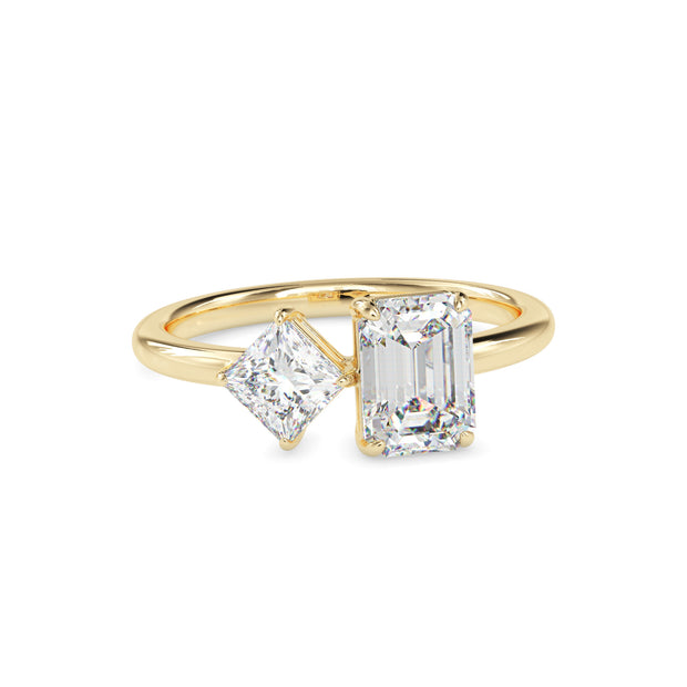 1.90Ct Emerald & Princess Lab-Grown Diamond Toi Et Moi Gold Ring