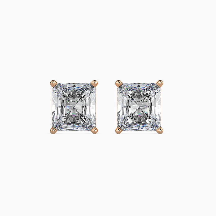 radiant prong set diamond stud earrings in rose gold