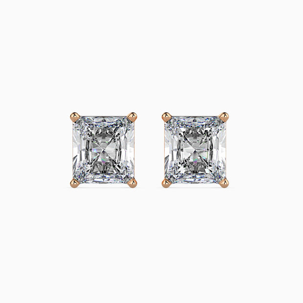 radiant prong set diamond stud earrings in rose gold