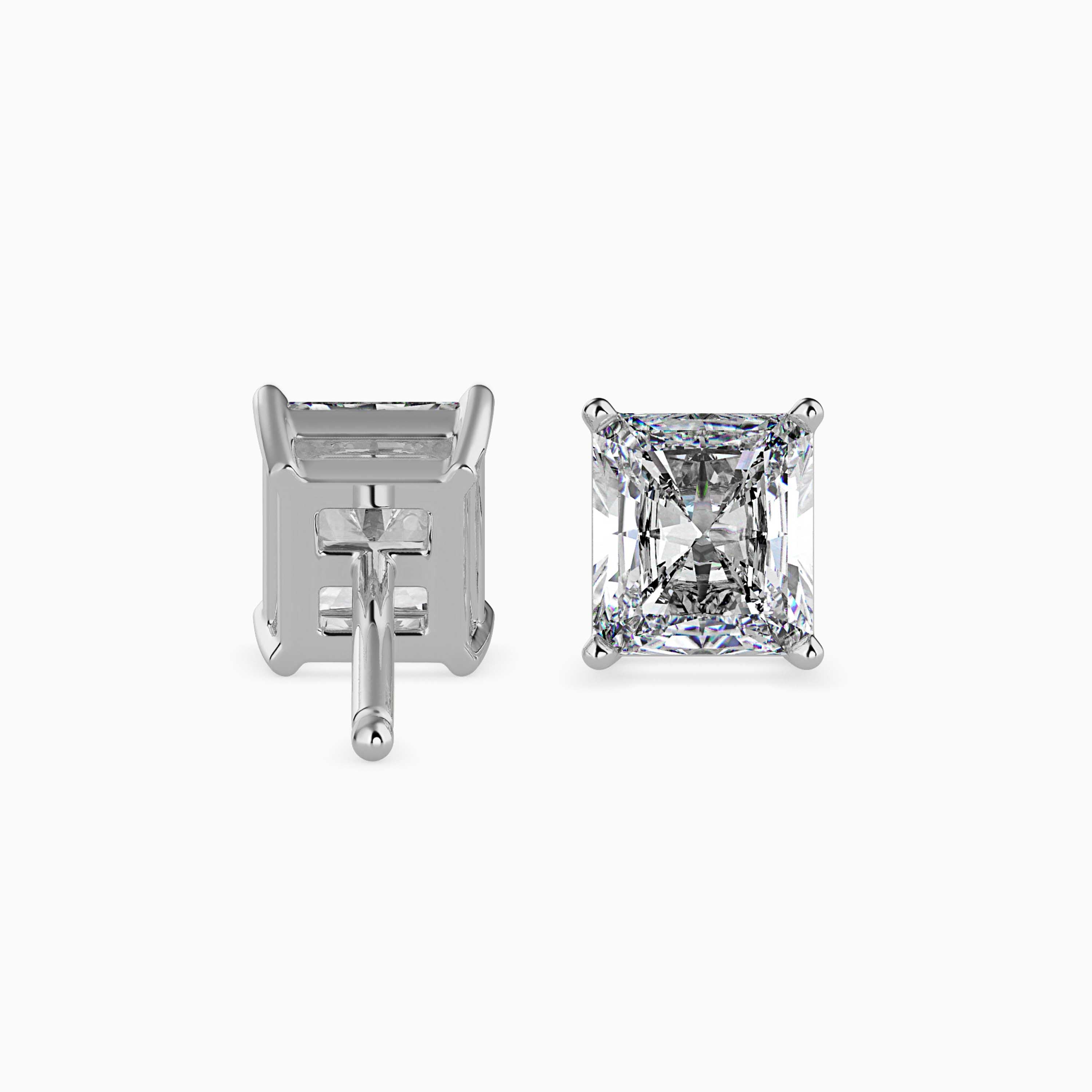 radiant prong set diamond stud earrings in white gold