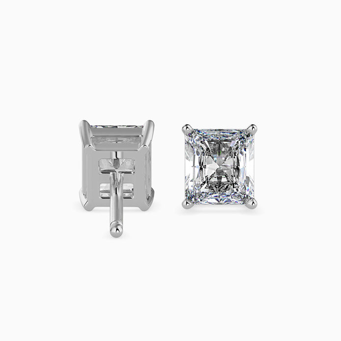 radiant prong set diamond stud earrings in white gold
