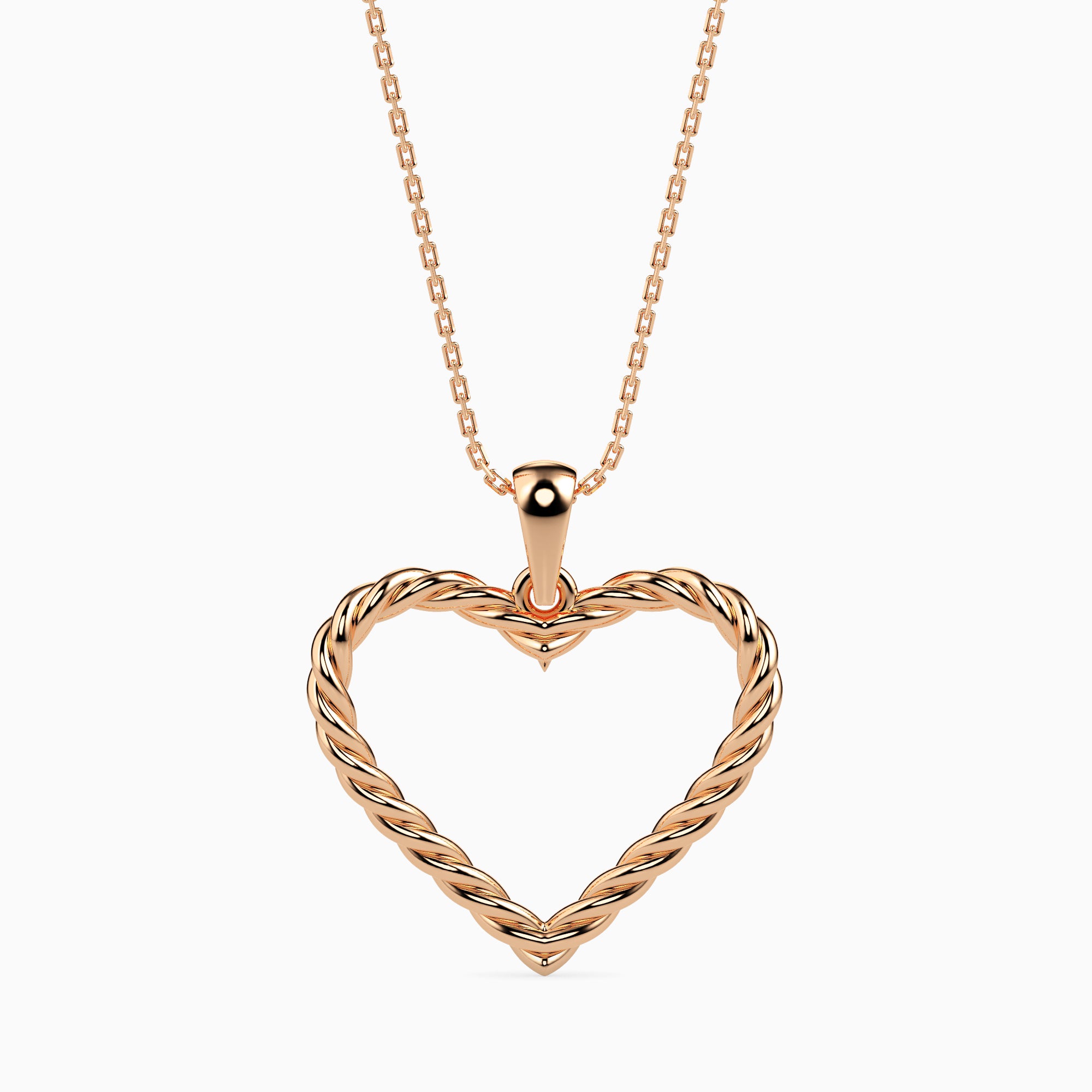 rope style open heart pendant necklace in rose gold