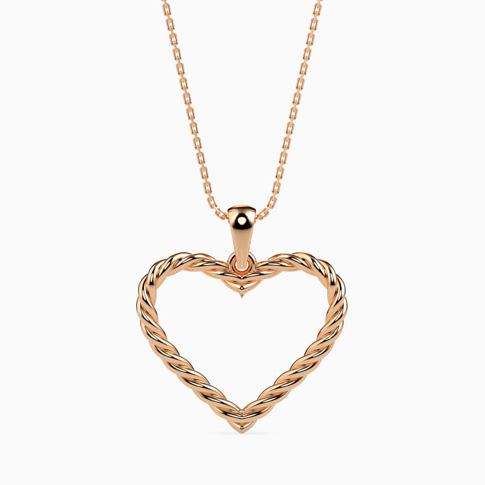 rope style open heart pendant necklace in rose gold