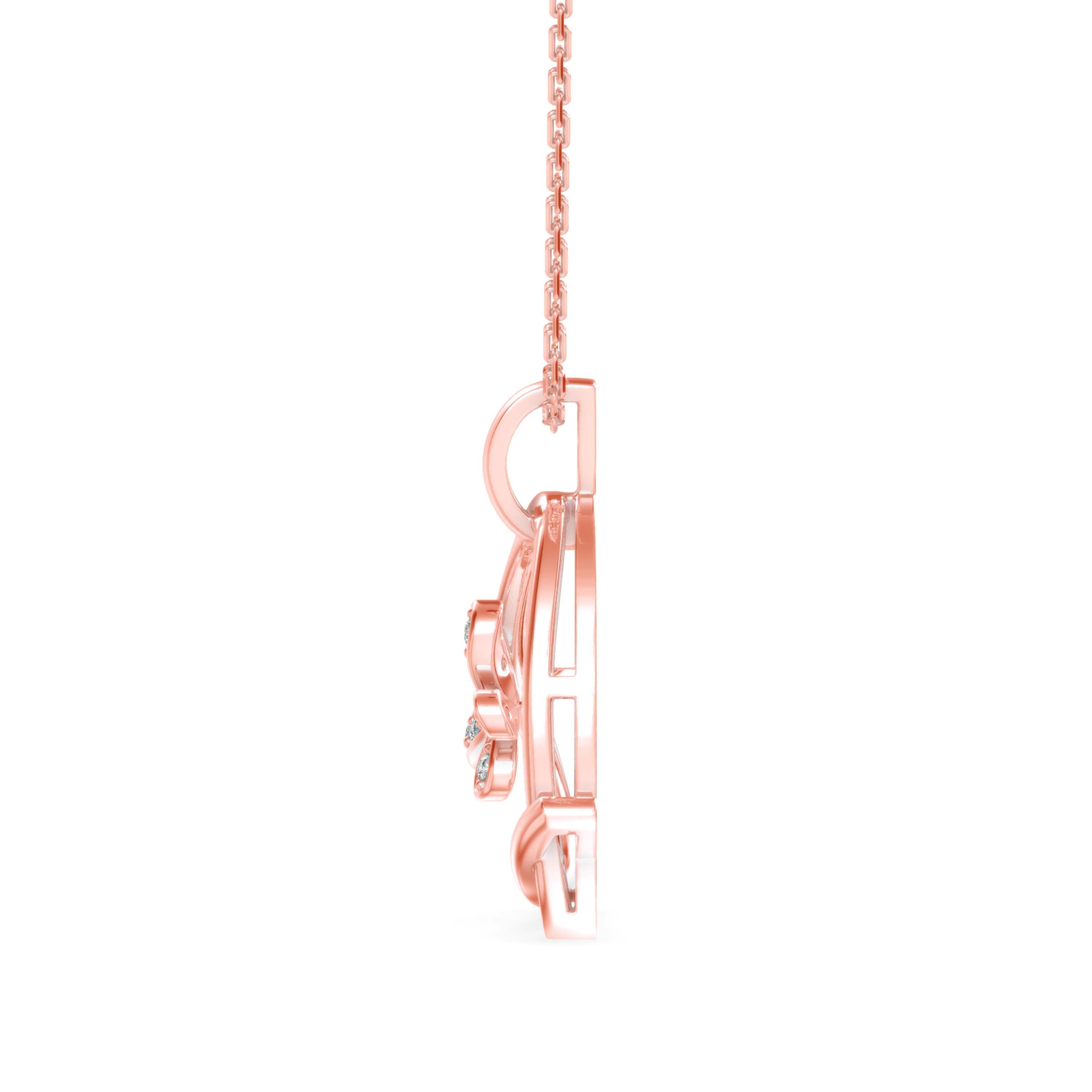 butterfly heart shape diamond necklace in rose gold