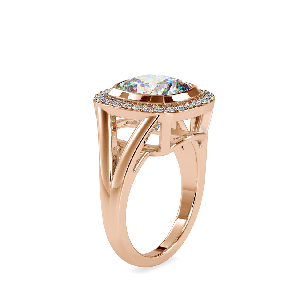 cushion bezel halo lab-grown diamond ring in rose gold