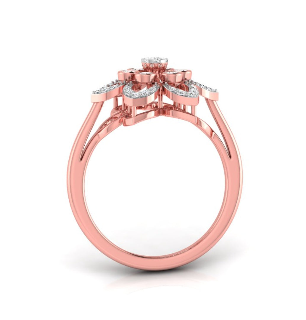 flower style prong set diamond ring in rose gold