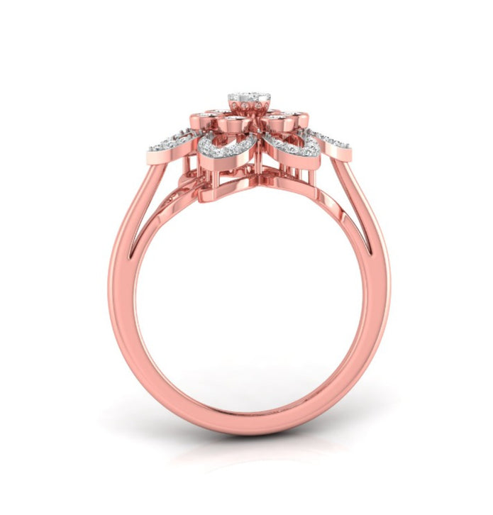flower style prong set diamond ring in rose gold