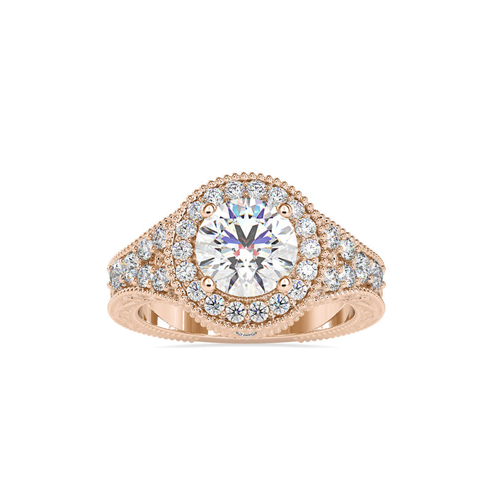 round cut halo lab-grown diamond ring in rose gold