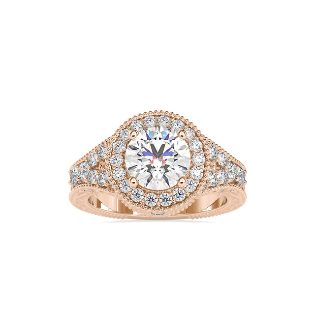 round cut halo lab-grown diamond ring in rose gold