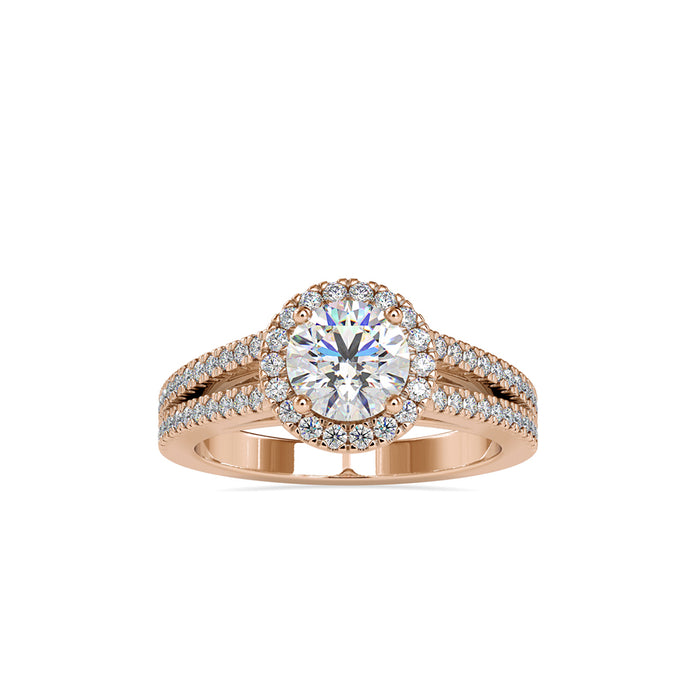 round cut halo lab-grown diamond ring in rose gold