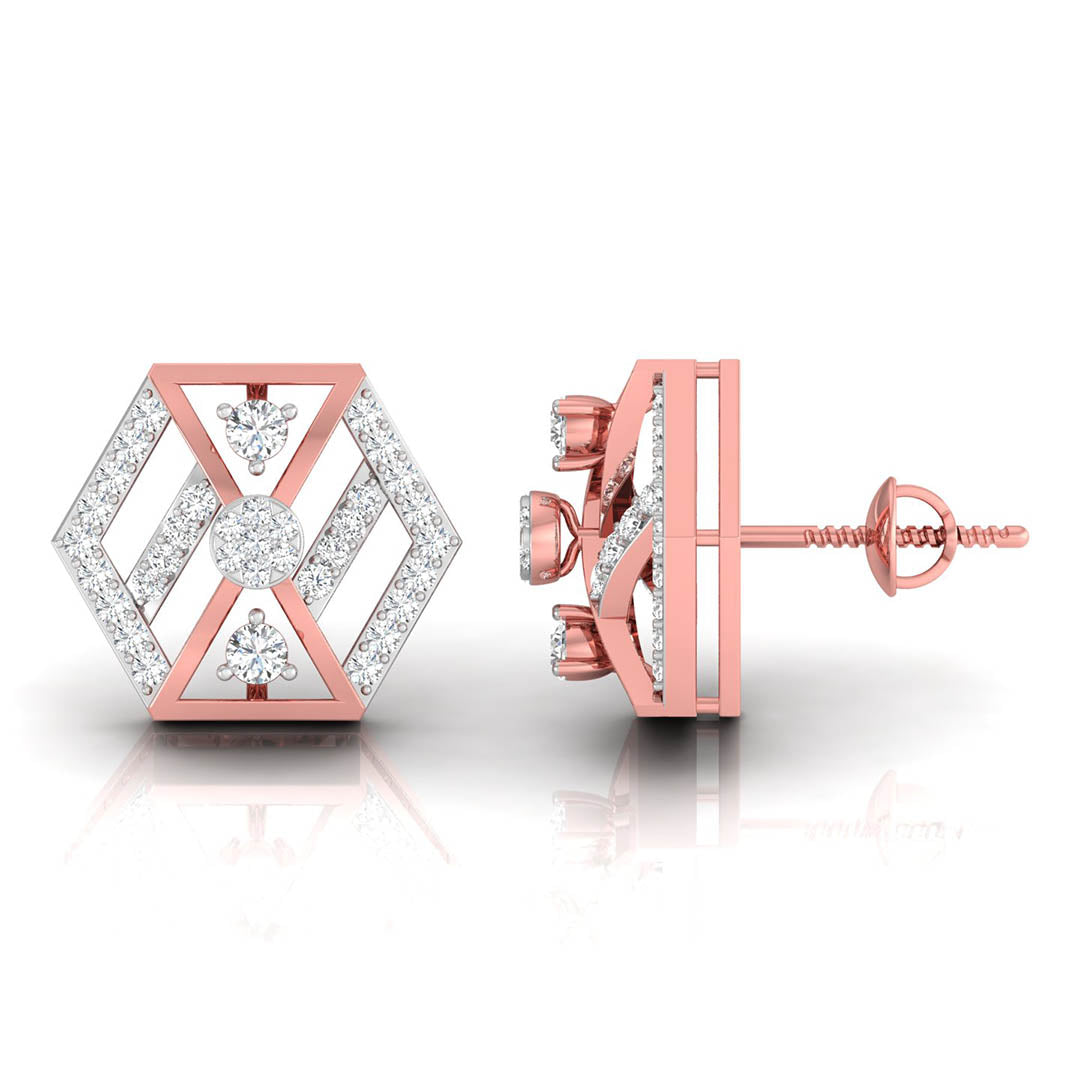 hexagon cluster diamond stud earrings in rose gold
