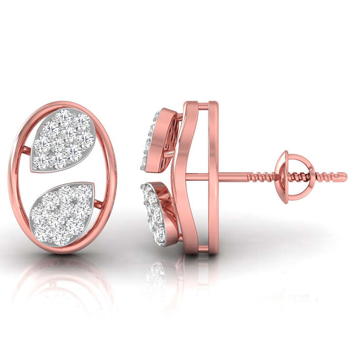 Lab-Grown Diamond Leaf Design Round Rose Gold Stud Earrings