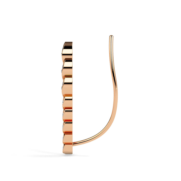 leaf shaped diamond climber earrings in rose gold