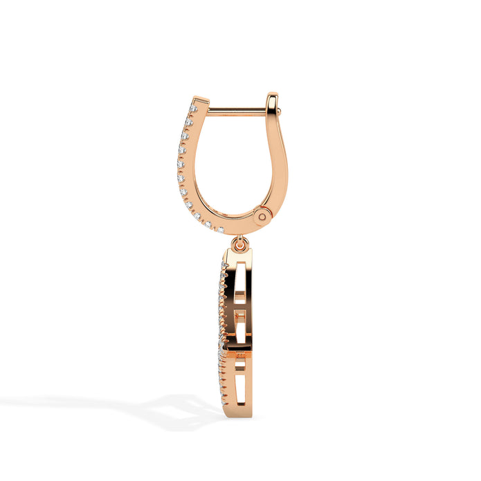 pave diamond hoop drop earrings in rose gold