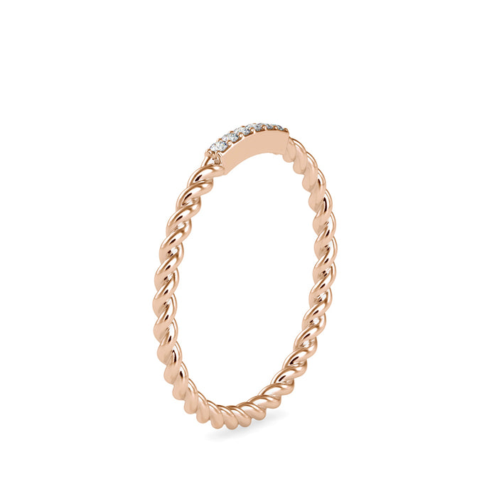 rope style pave diamond ring in rose gold