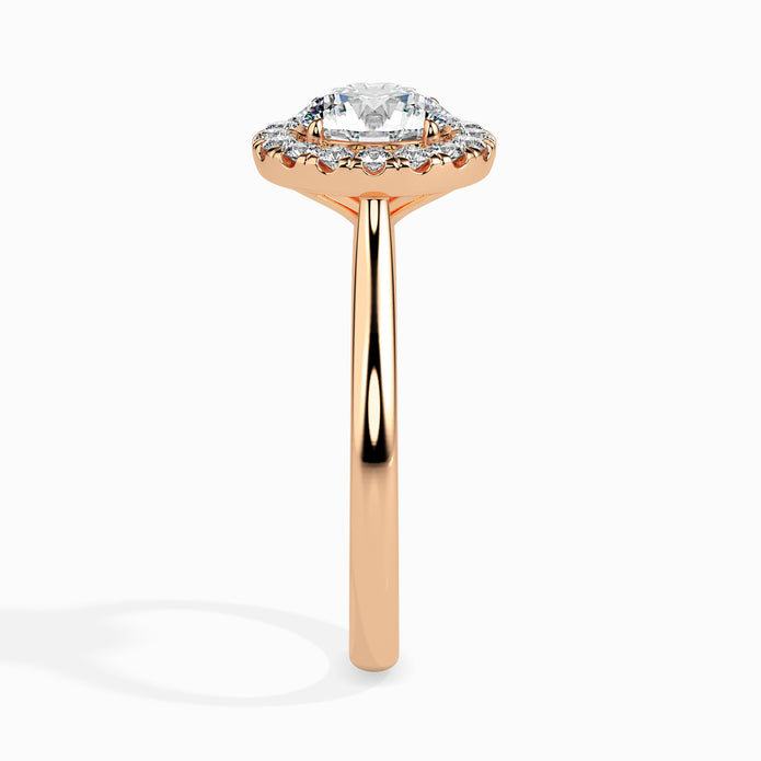round cut halo diamond ring in rose gold