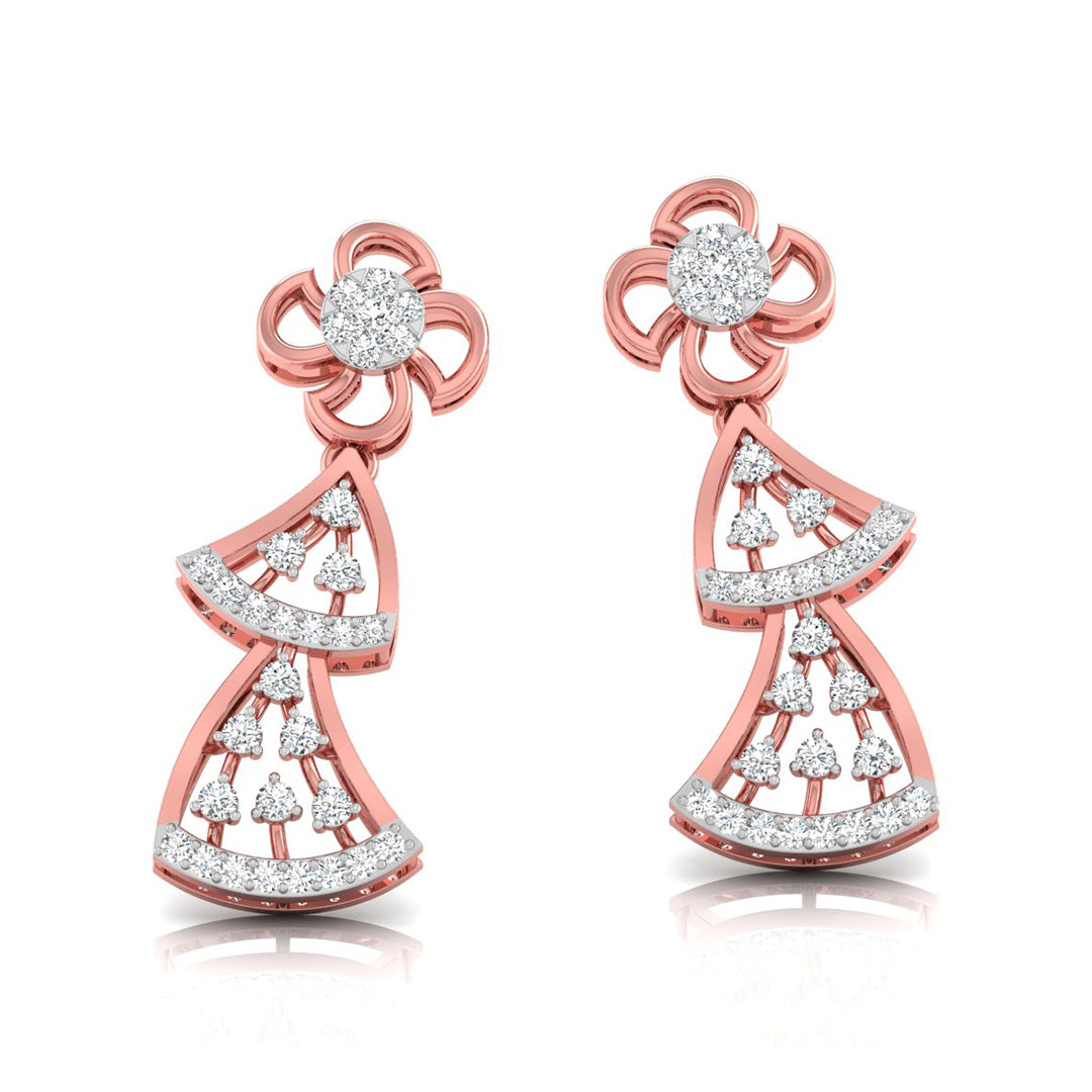 round diamond dangler earrings in rose gold