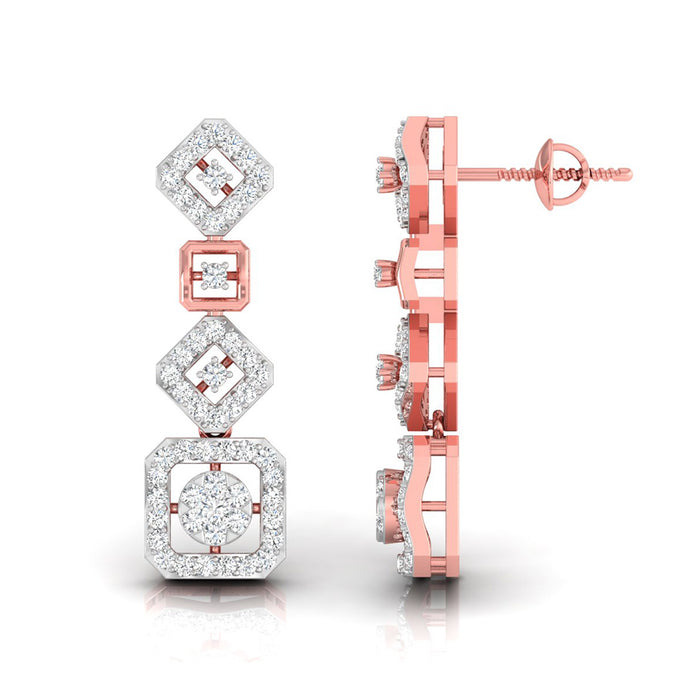 round diamond dangler earrings in rose gold