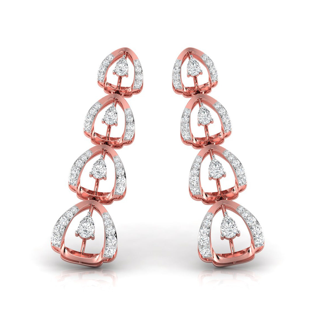round diamond dangler earrings in rose gold