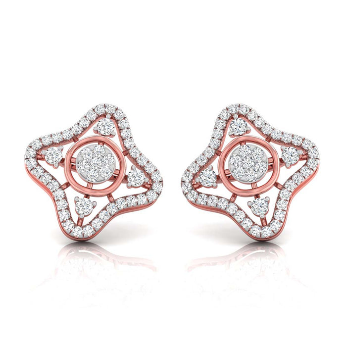 star shape round diamond stud earrings in rose gold