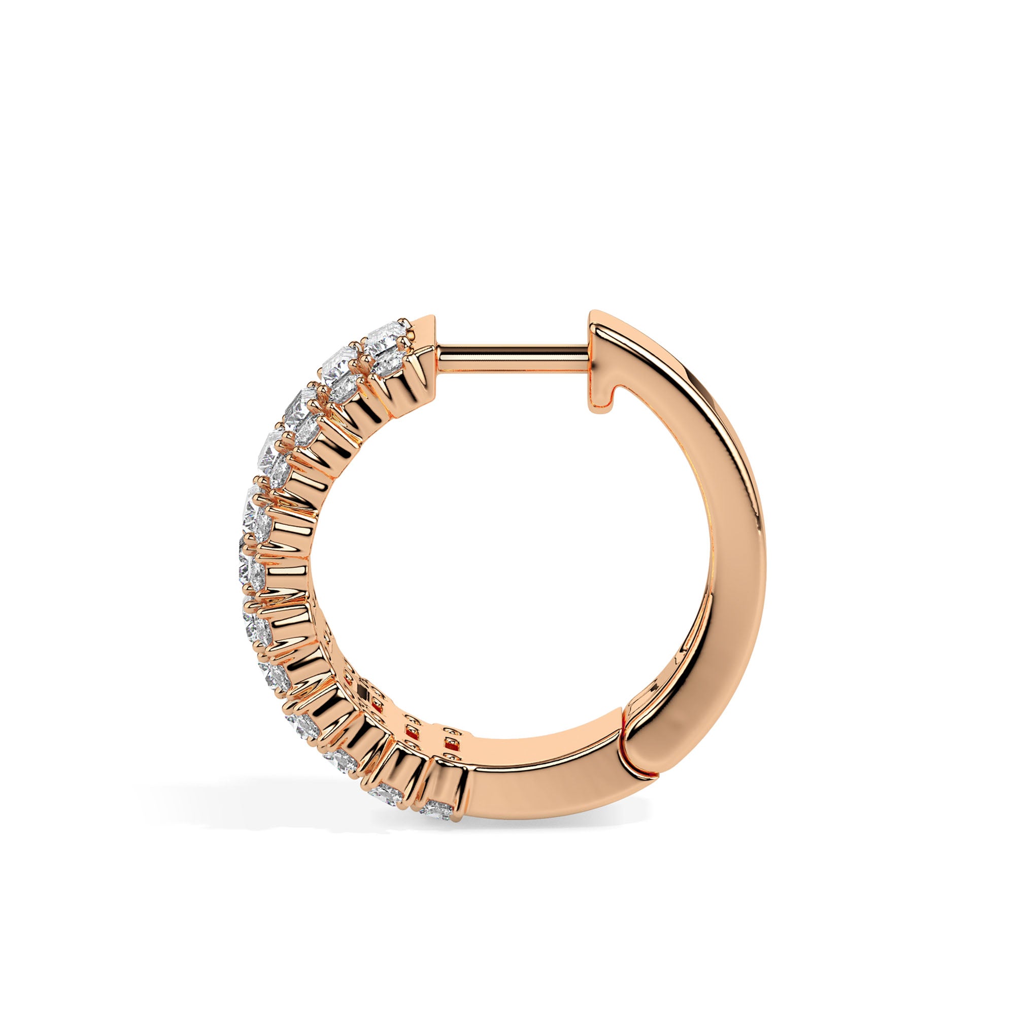 triple row diamond hoop earrings in rose gold