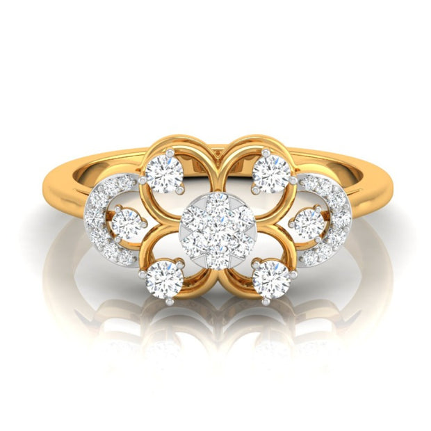 round cluster diamond ring in yellow gold