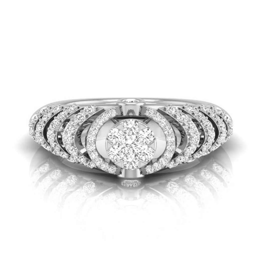 round cluster multi-layer halo lab-grown diamond ring in white gold
