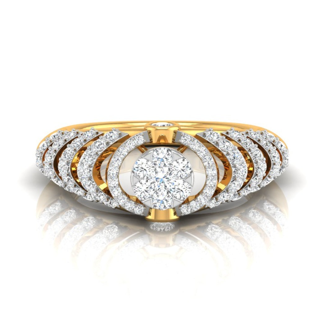 round cluster multi-layer halo lab-grown diamond ring in yellow gold