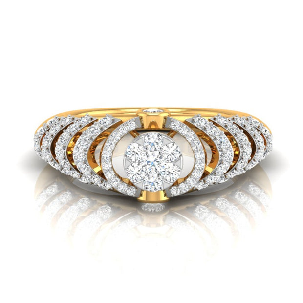 round cluster multi-layer halo lab-grown diamond ring in yellow gold
