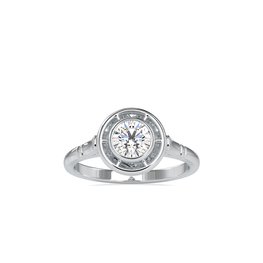round cut bezel halo lab-grown diamond ring in white gold