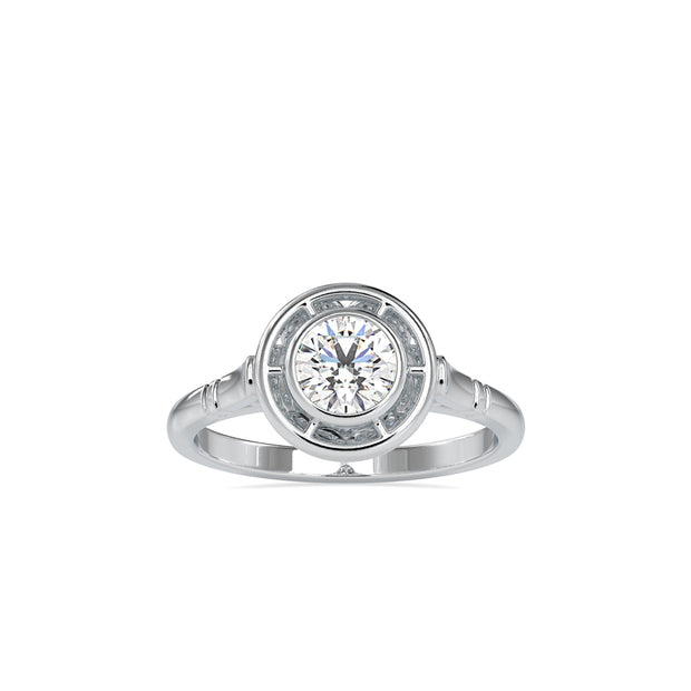 round cut bezel halo lab-grown diamond ring in white gold