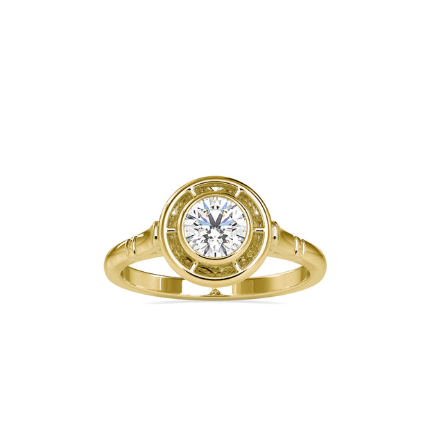 round cut bezel halo lab-grown diamond ring in yellow gold
