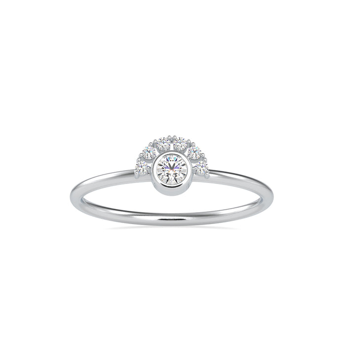 round cut bezel diamond ring in white gold