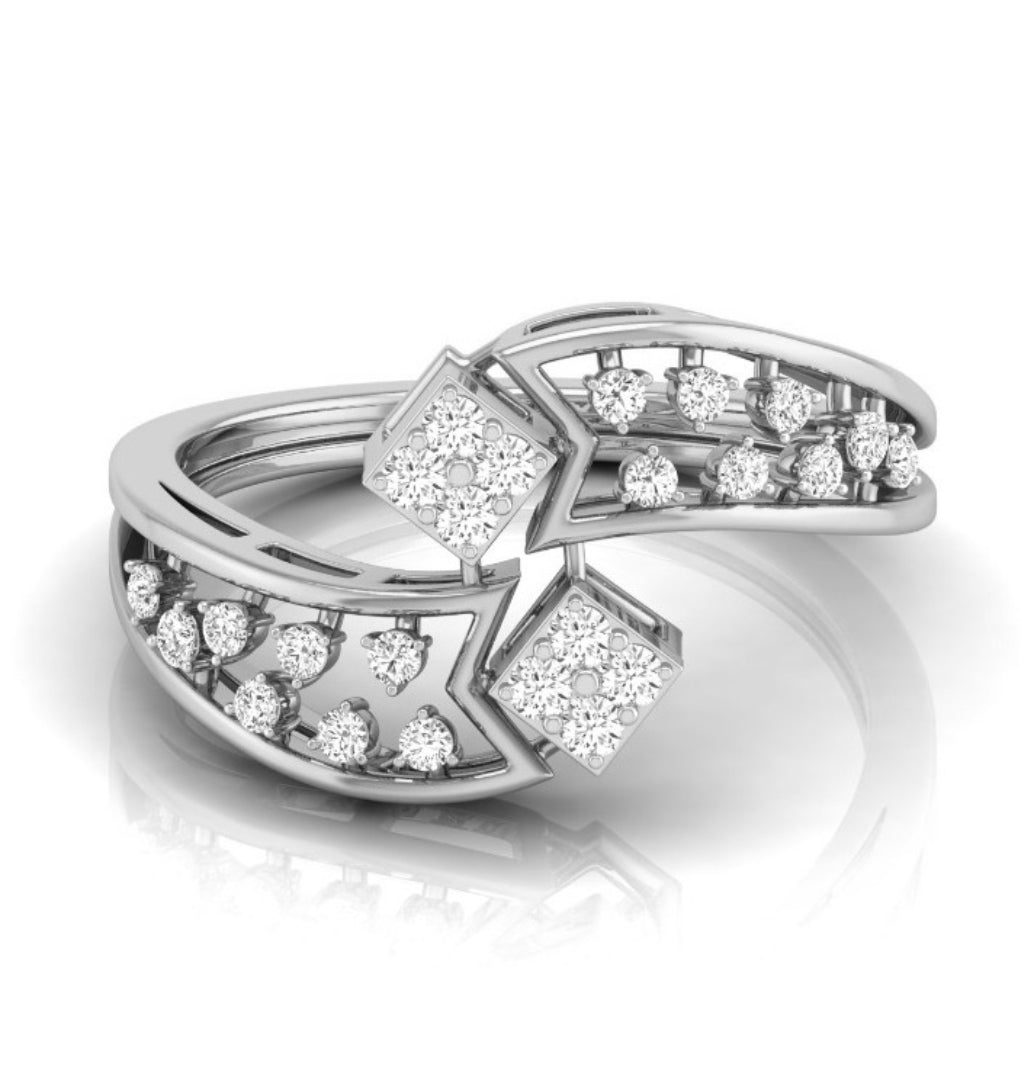 round cut dual square lab-grown diamond ring in white gold