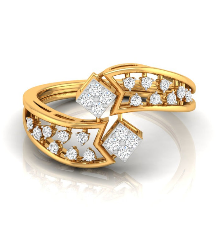 round cut dual square lab-grown diamond ring in yellow gold