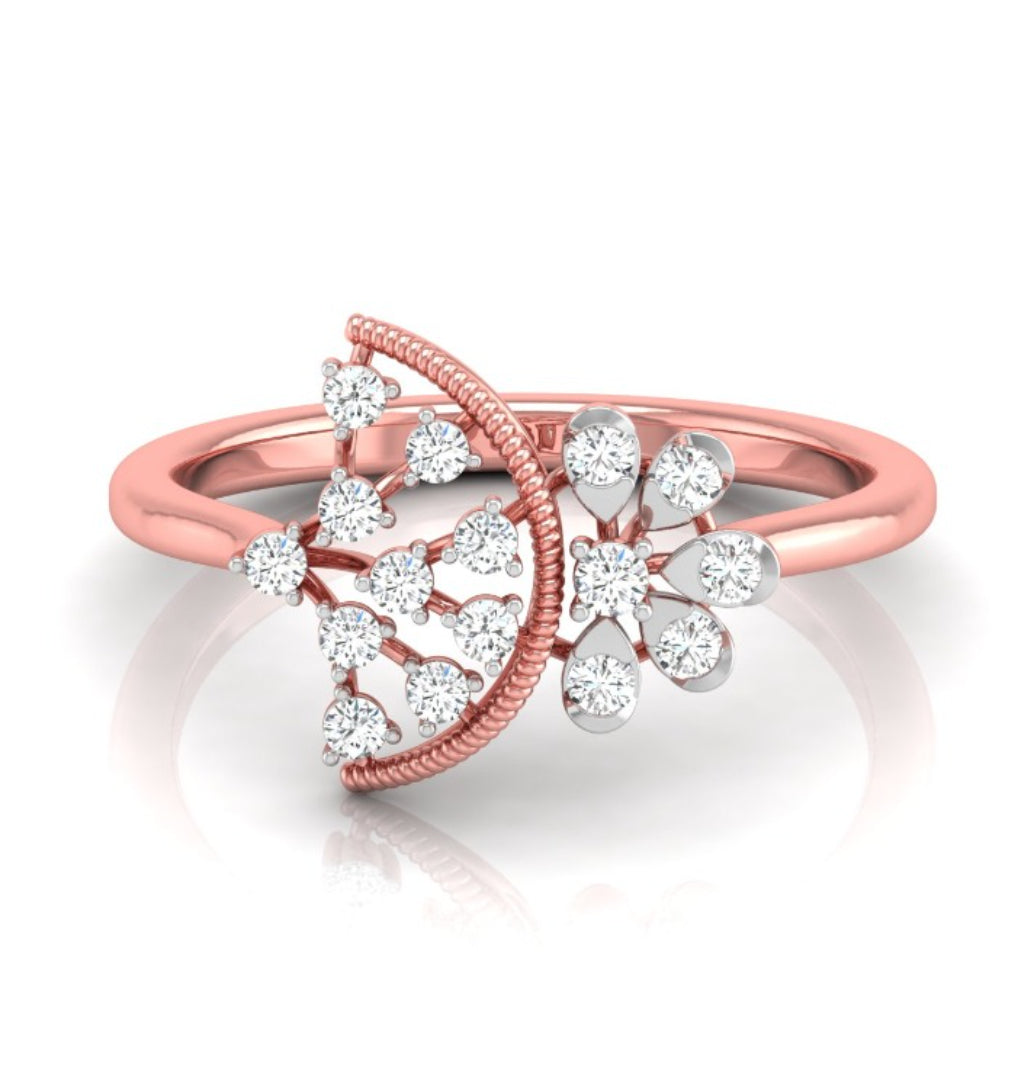round cut fan shaped lab-grown diamond ring in rose gold