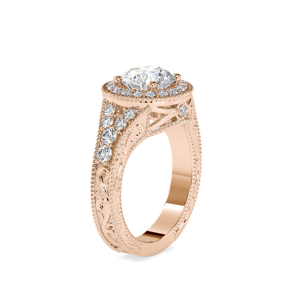 round cut halo lab-grown diamond ring in rose gold