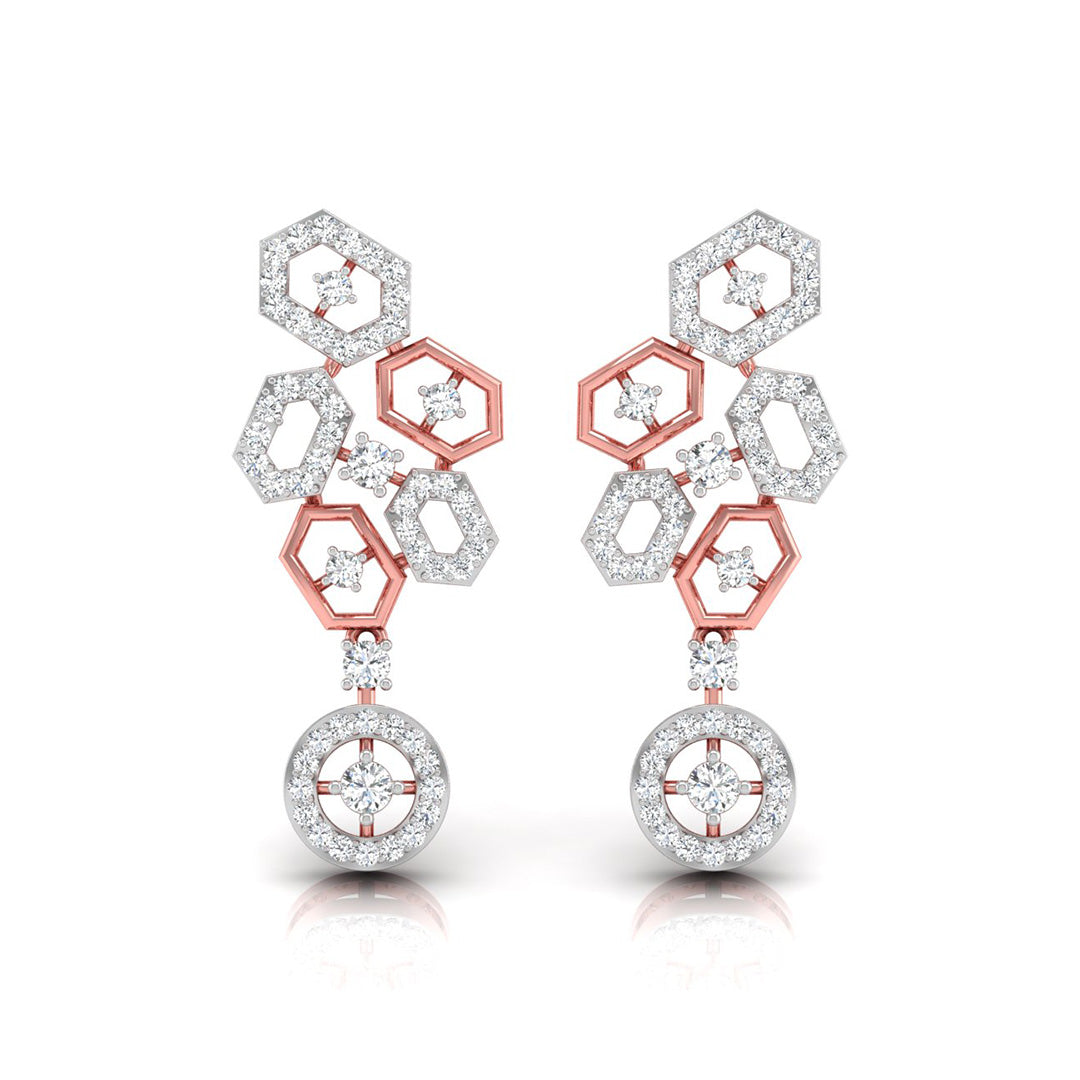 round diamond dangler earrings in rose gold