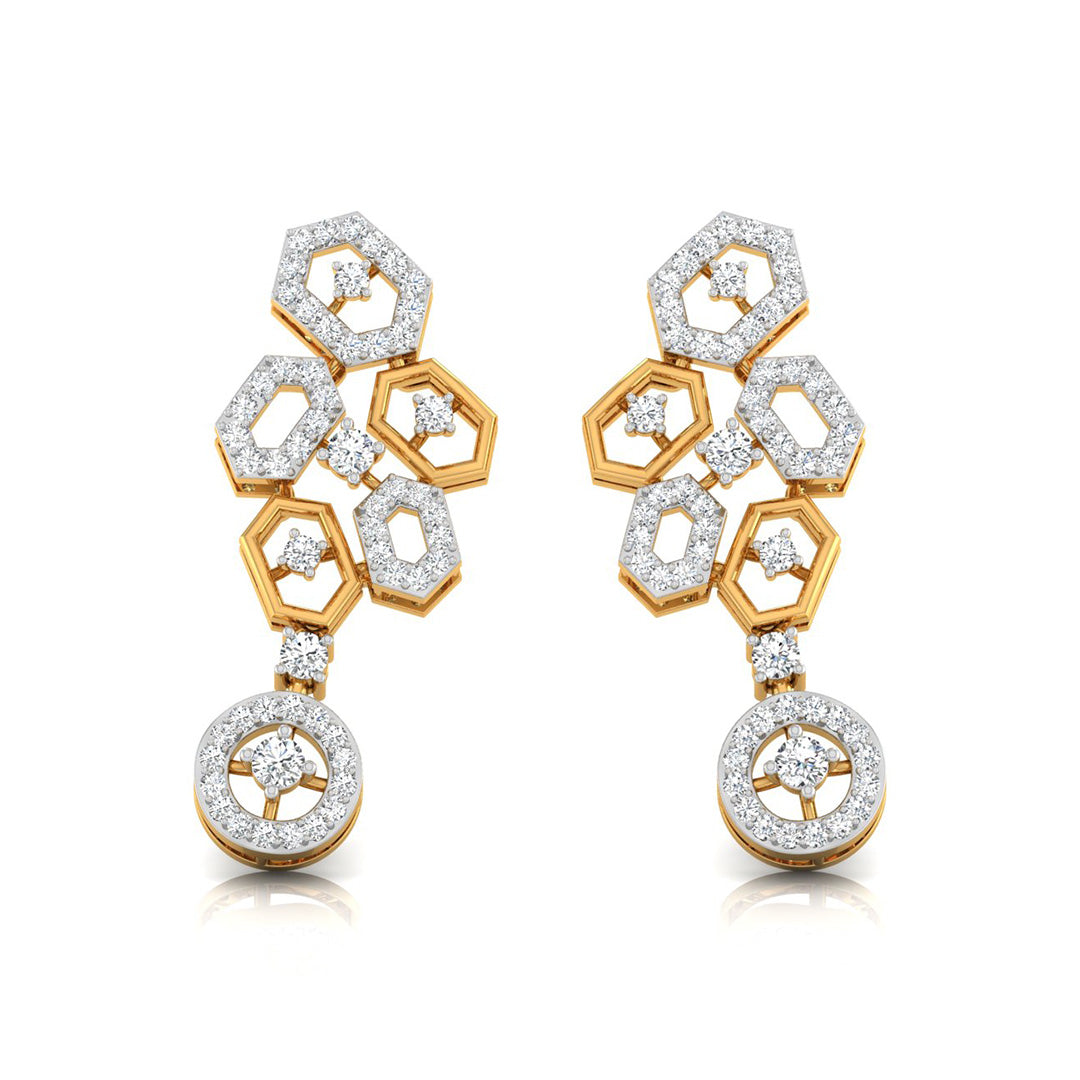 round diamond dangler earrings in yellow gold