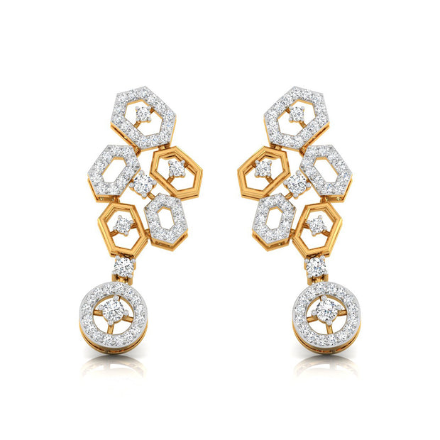 round diamond dangler earrings in yellow gold