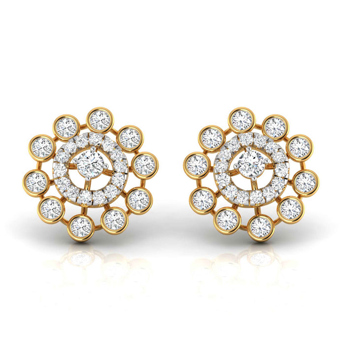 round diamond stud earrings in yellow gold
