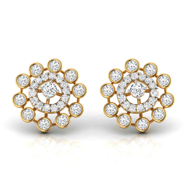 round diamond stud earrings in yellow gold