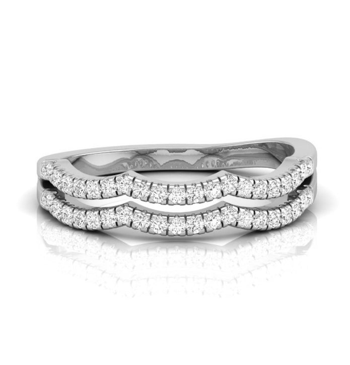 round cut wave design lab-grown diamond band in white gold