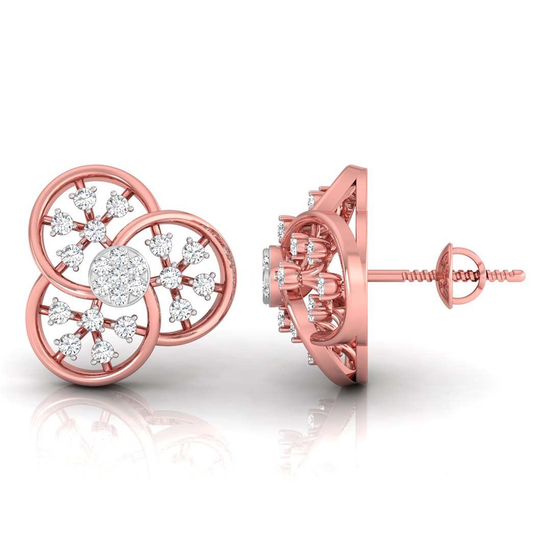 floral round diamond stud earrings in rose gold