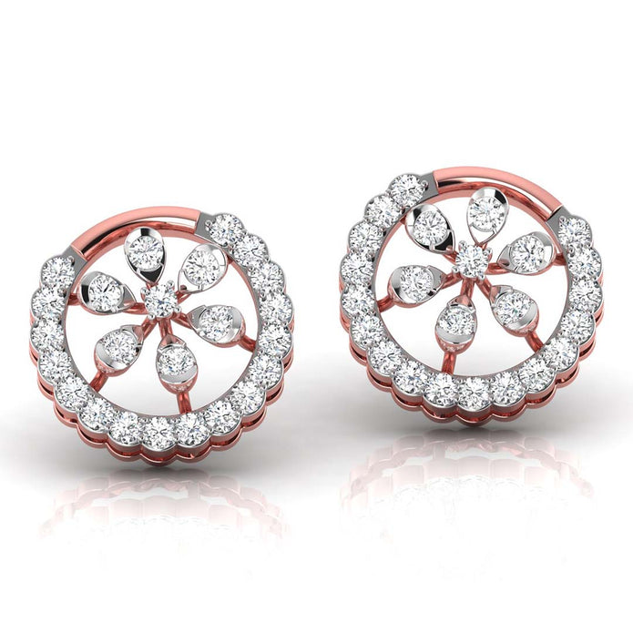 floral round diamond stud earrings in rose gold
