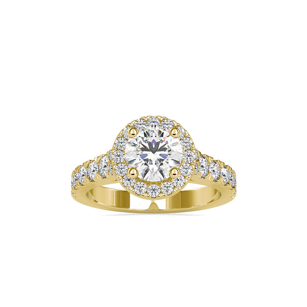 halo round cut lab-grown diamond ring in yellow gold