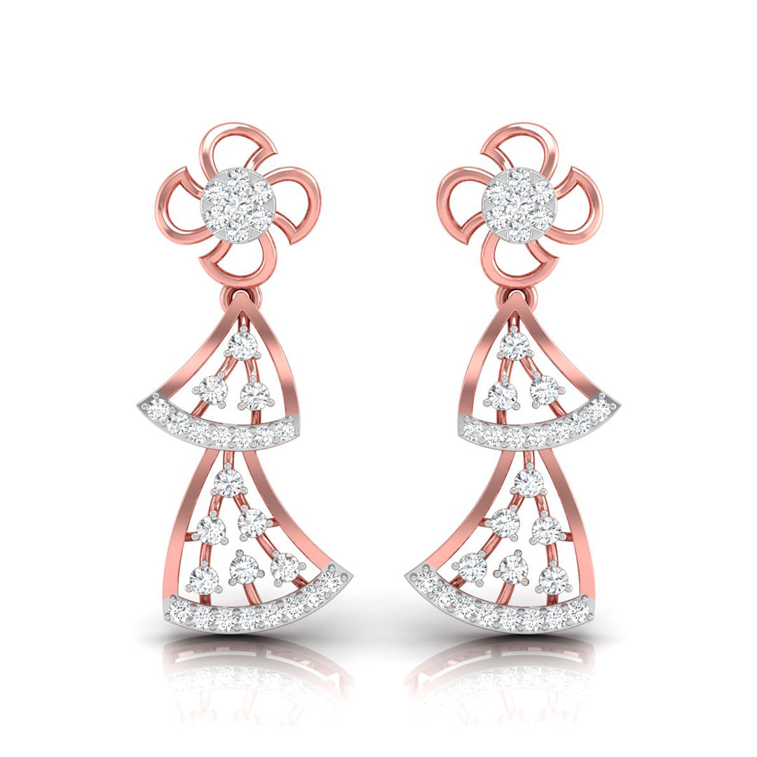 round diamond dangler earrings in rose gold